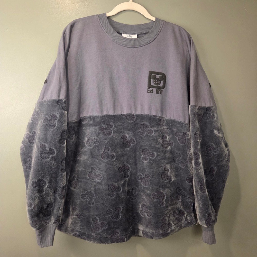 Disney Spirit Jersey Women's Velour Sweatshirt Mickey Mouse Gray Size M